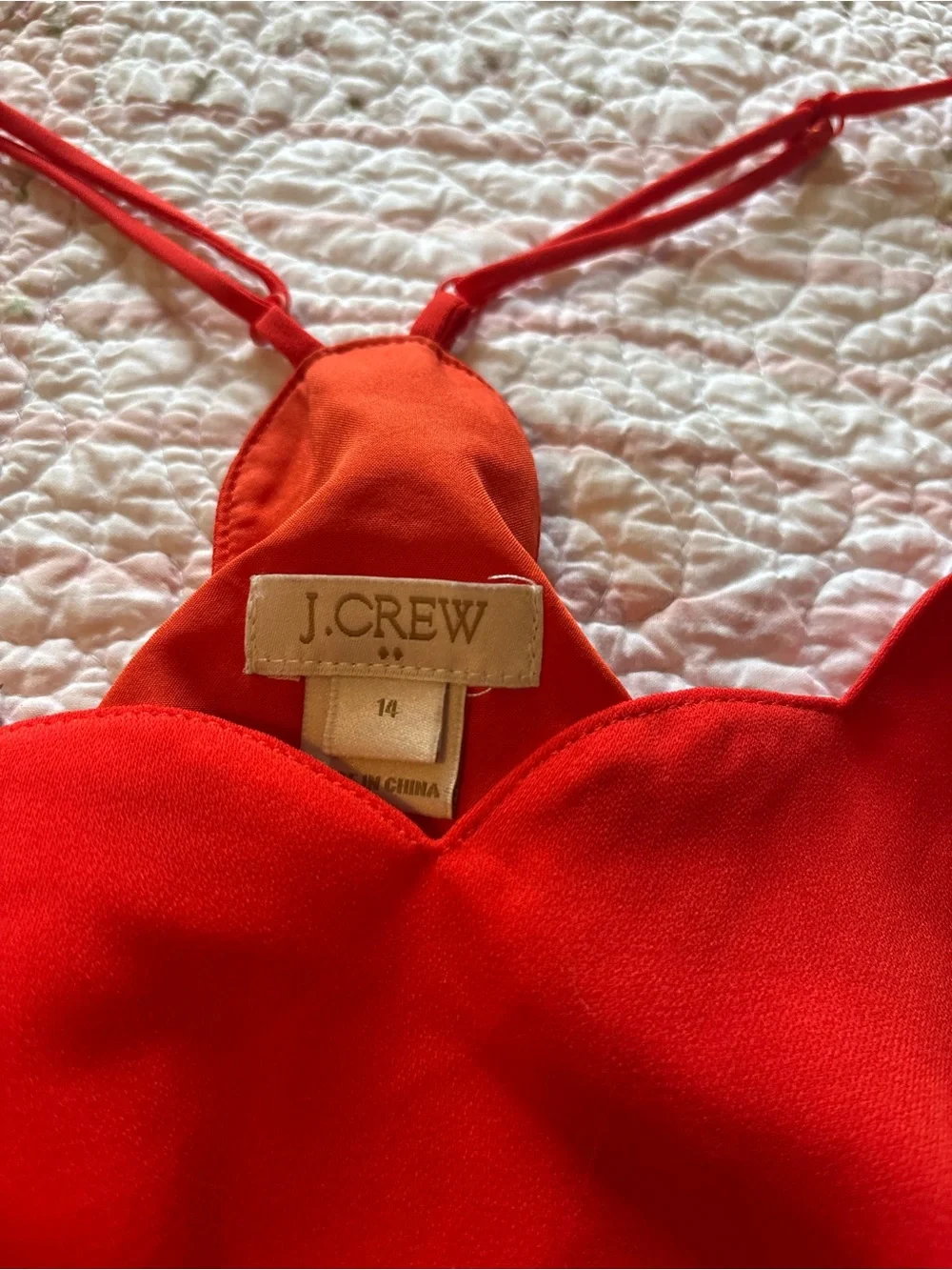 J. Crew Red Scallop-Edge Silk Cami